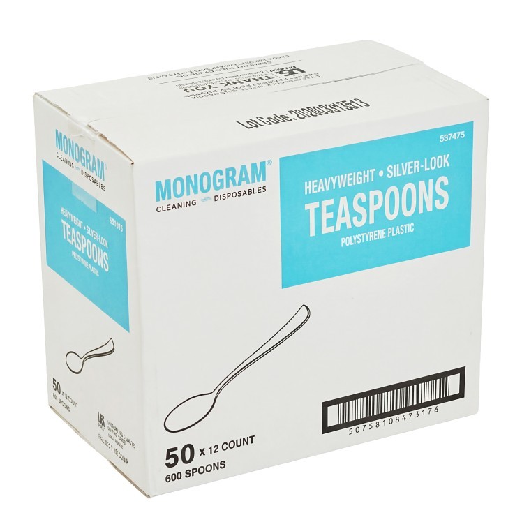 MONOGRAM SPOON TEA HEAVYWEIGHT SILVER POLYSTYRENE BULK