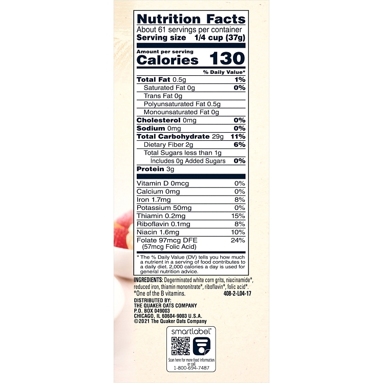 QUAKER QUICK WHITE CORN GRITS BAG SHELF