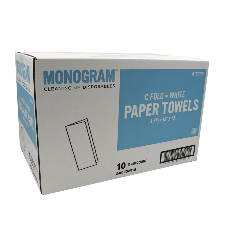 MONOGRAM WHITE BAGASSE 10 X 13 C FOLD 1 PLY PAPER TOWELS