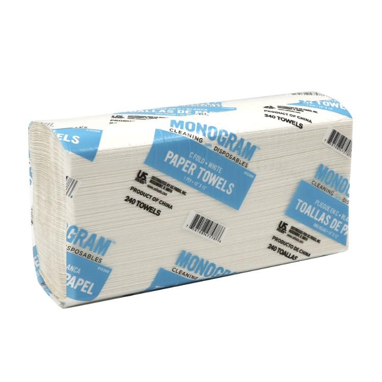 MONOGRAM WHITE BAGASSE 10 X 13 C FOLD 1 PLY PAPER TOWELS