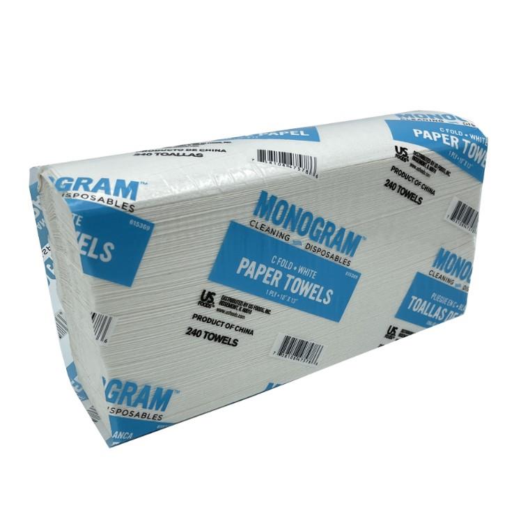 MONOGRAM WHITE BAGASSE 10 X 13 C FOLD 1 PLY PAPER TOWELS