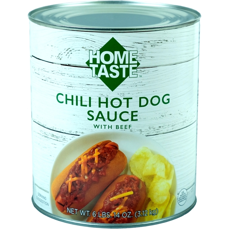 HOME TASTE SAUCE, CHILI HOT DOG WITH BEEF CAN