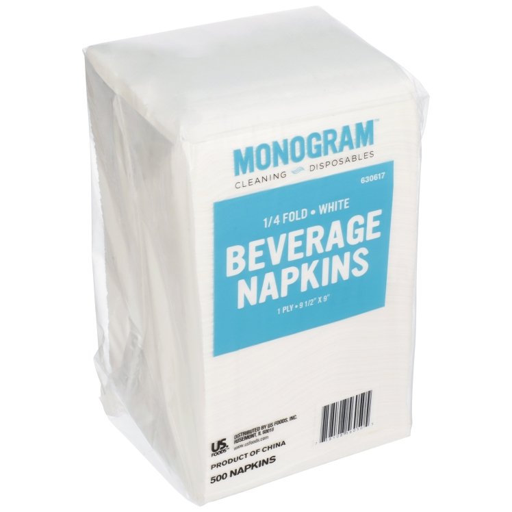 MONOGRAM WHITE BEVERAGE NAPKIN 8.98X9.46
