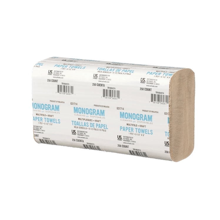 MONOGRAM BROWN MULTIFOLD PAPER TOWELS, 1 PLY, 9.5 X 9