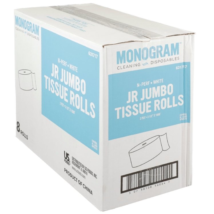 MONOGRAM N-PERF 2 PLY WHITE JUNIOR JUMBO TISSUE ROLLS