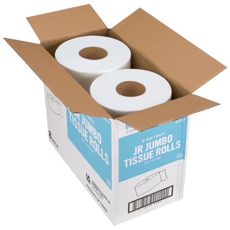 MONOGRAM N-PERF 2 PLY WHITE JUNIOR JUMBO TISSUE ROLLS