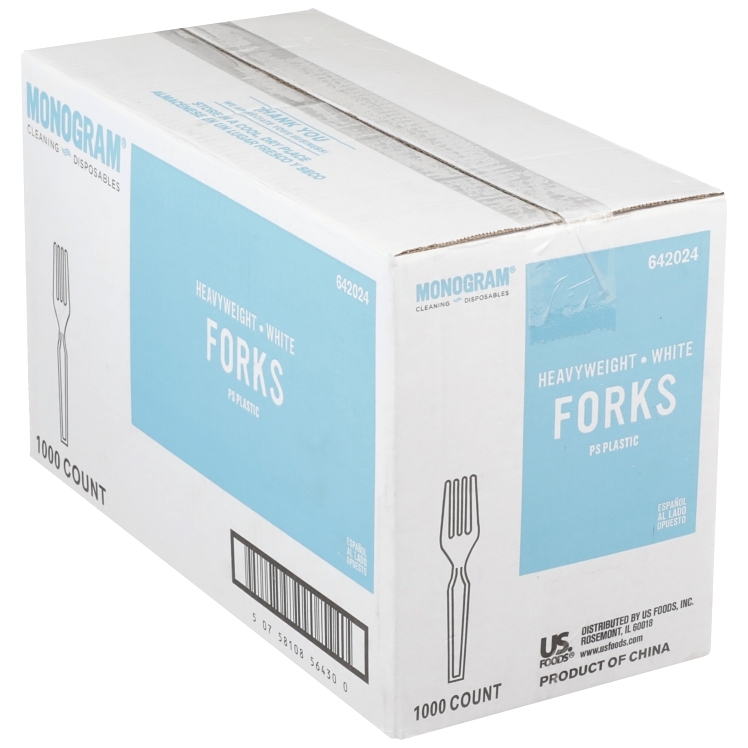 MONOGRAM HEAVY WEIGHT WHITE POLYSTYRENE PLASTIC FORKS