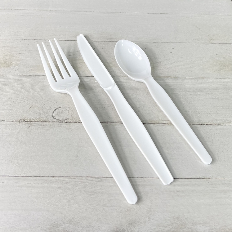 MONOGRAM HEAVY WEIGHT WHITE POLYSTYRENE PLASTIC FORKS