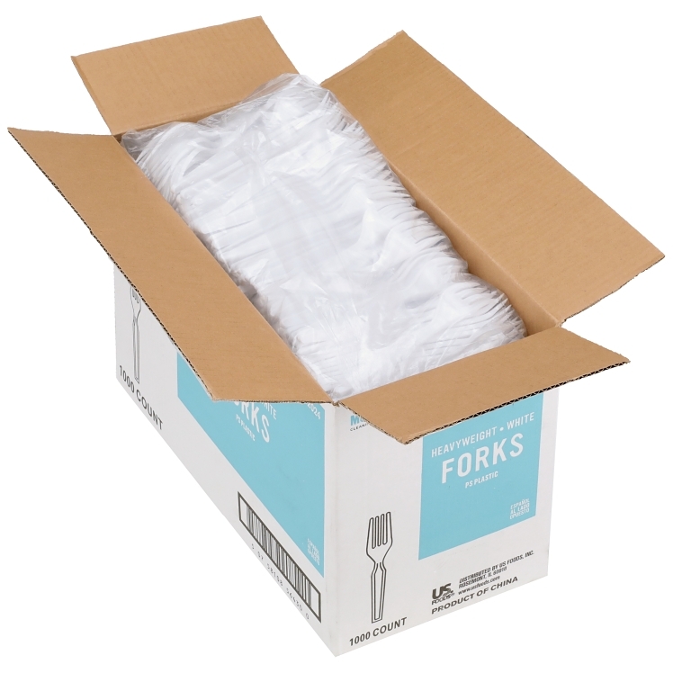 MONOGRAM HEAVY WEIGHT WHITE POLYSTYRENE PLASTIC FORKS