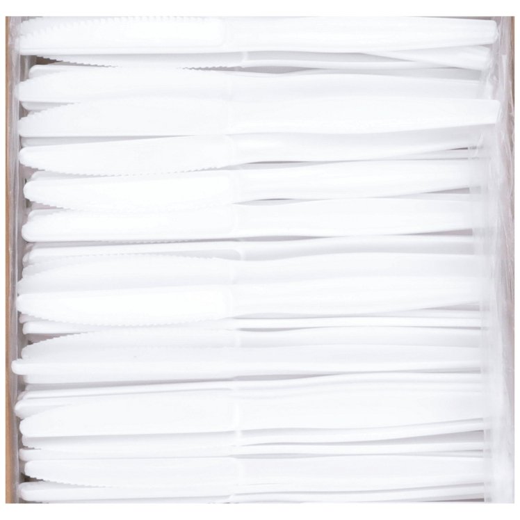 MONOGRAM HEAVY WEIGHT WHITE POLYSTYRENE PLASTIC KNIVES