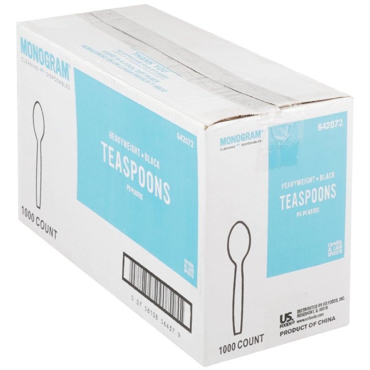 MONOGRAM HEAVY WEIGHT BLACK POLYSTYRENE PLASTIC TEASPOONS