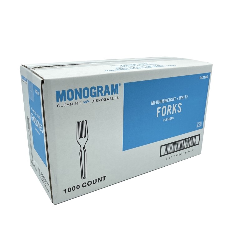 MONOGRAM MEDIUM WEIGHT WHITE PLASTIC FORK