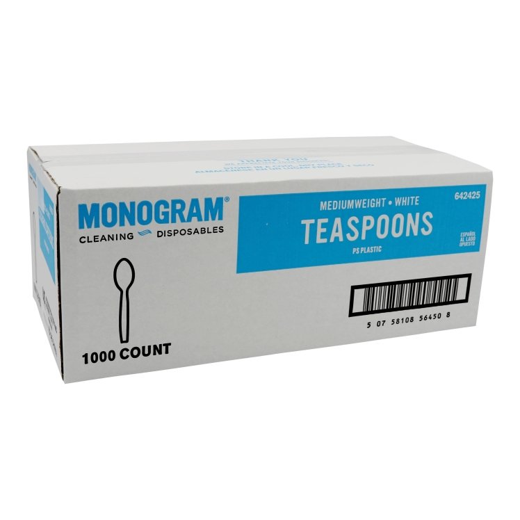 MONOGRAM MEDIUM WEIGHT WHITE PLASTIC TEASPOONS
