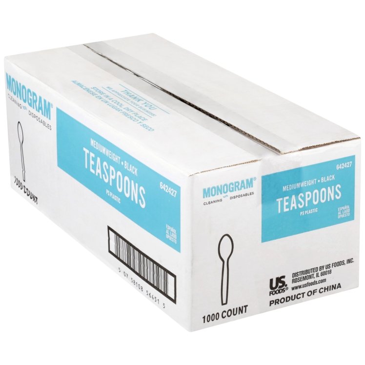 MONOGRAM SPOON TEA MEDIUMWEIGHT BLACK POLYSTYRENE BULK