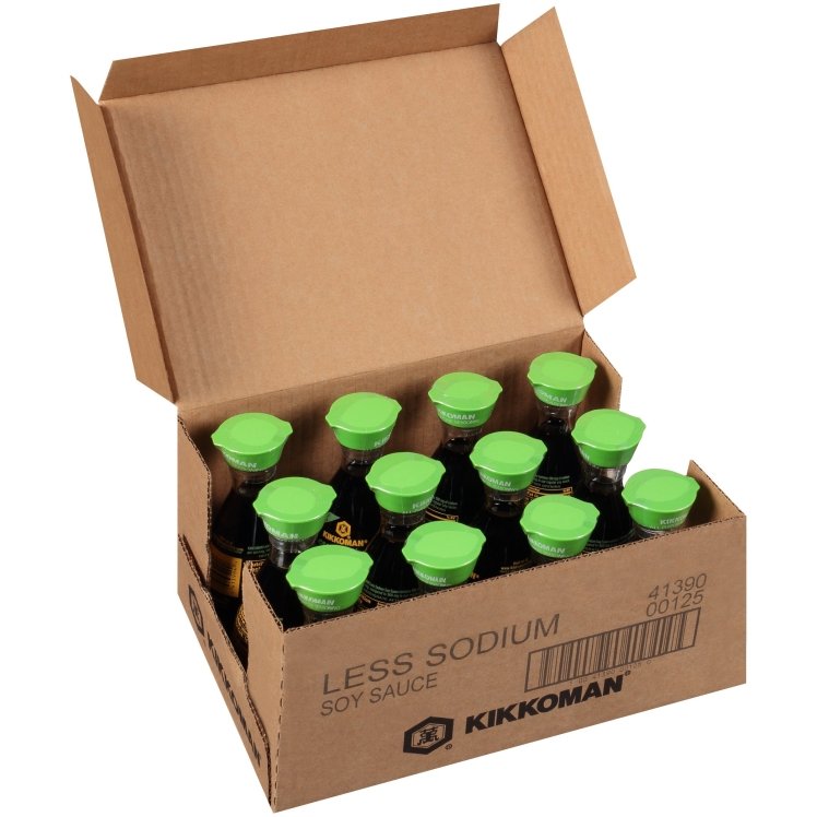 KIKKOMAN REDUCED SODIUM SOY SAUCE GLASS BOTTLE