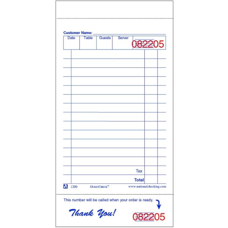 NCCO 1200SP 3.5X6.75 SINGLE COPY PAPER GUEST CHECKS 15 LINE WHITE
