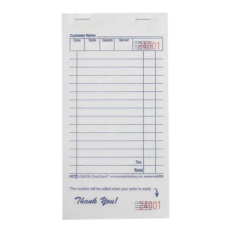 NCCO 1200SP 3.5X6.75 SINGLE COPY PAPER GUEST CHECKS 15 LINE WHITE