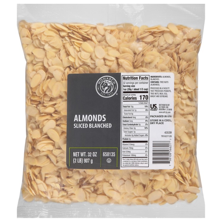 MONARCH SLICED BLANCHED SALTED ALMOND NUT BAG