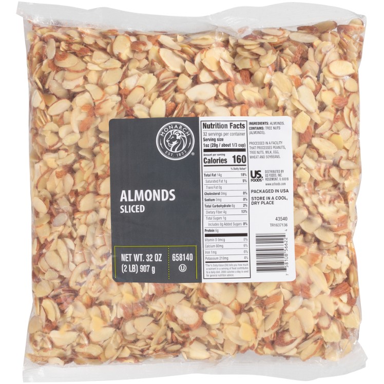 MONARCH SLICED UNSALTED RAW ALMOND NUT BAG