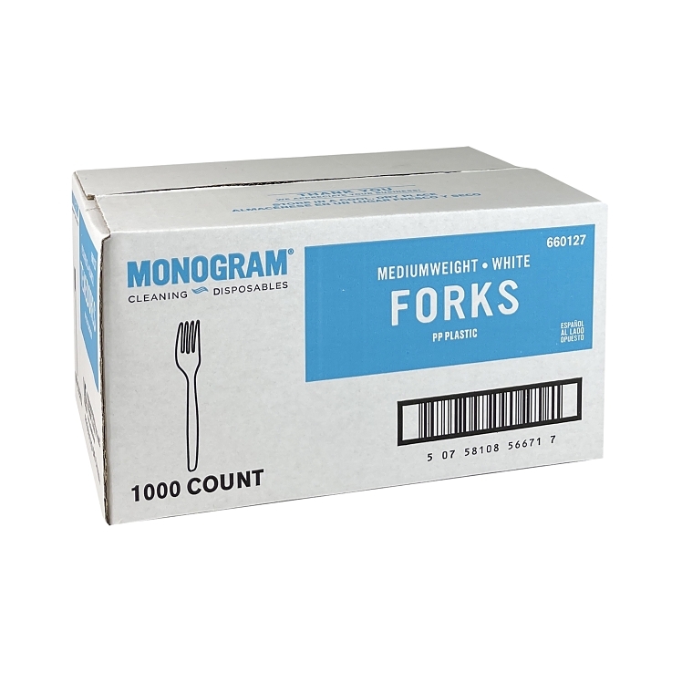 MONOGRAM FORK WHITE POLYPROPYLENE BULK PLASTIC
