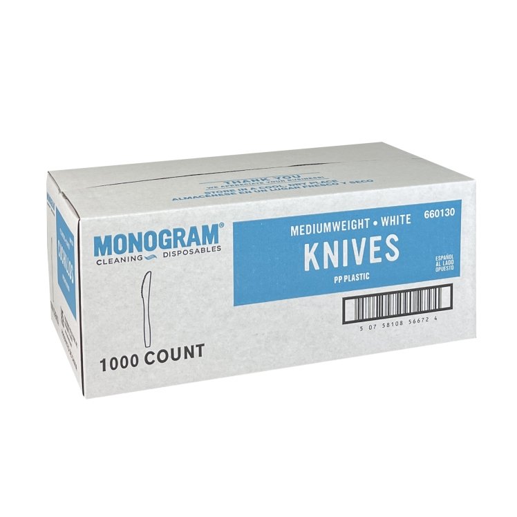MONOGRAM KNIFE WHITE POLYPROPYLENE BULK PLASTIC