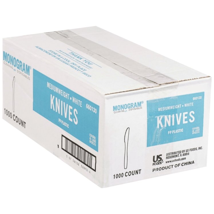 MONOGRAM KNIFE WHITE POLYPROPYLENE BULK PLASTIC