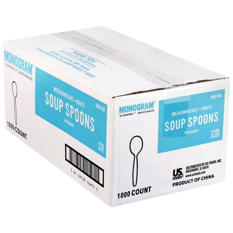 MONOGRAM SPOON SOUP MEDIUM WEIGHT WHITE POLYPROPYLENE BULK