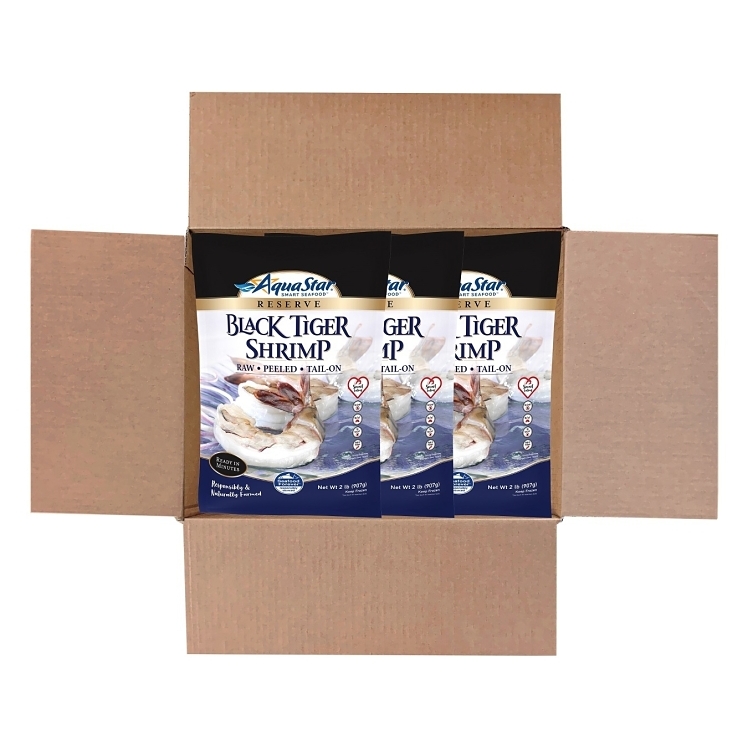 AQUA STAR JUMBO BLACK TIGER SHRIMP PEELED TAIL-ON 8-12