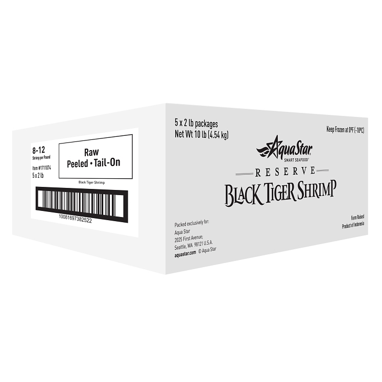 AQUA STAR JUMBO BLACK TIGER SHRIMP PEELED TAIL-ON 8-12