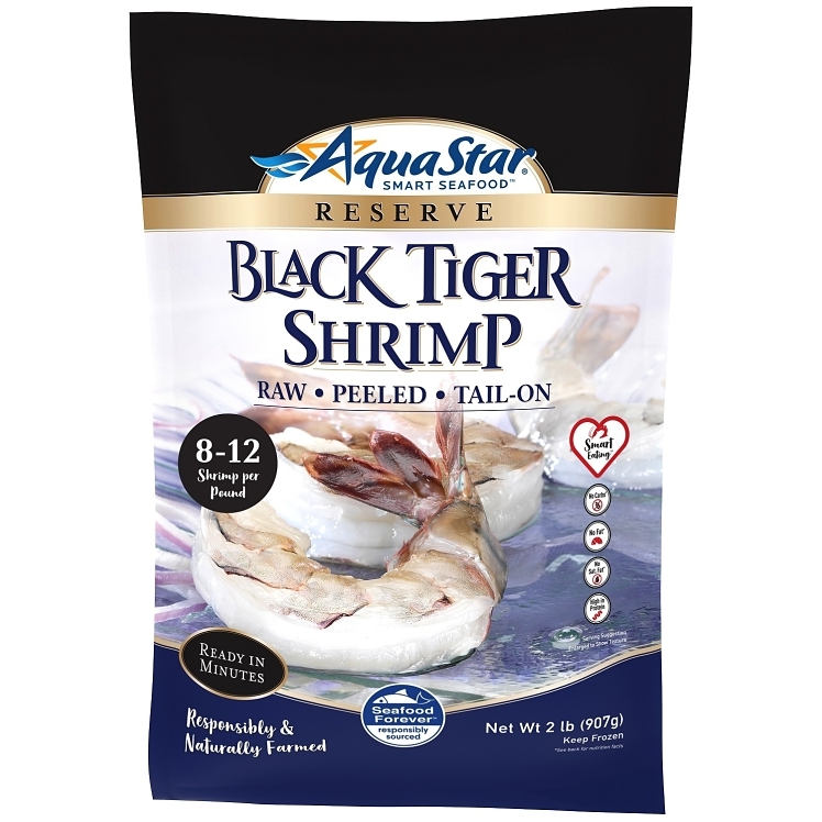 AQUA STAR JUMBO BLACK TIGER SHRIMP PEELED TAIL-ON 8-12
