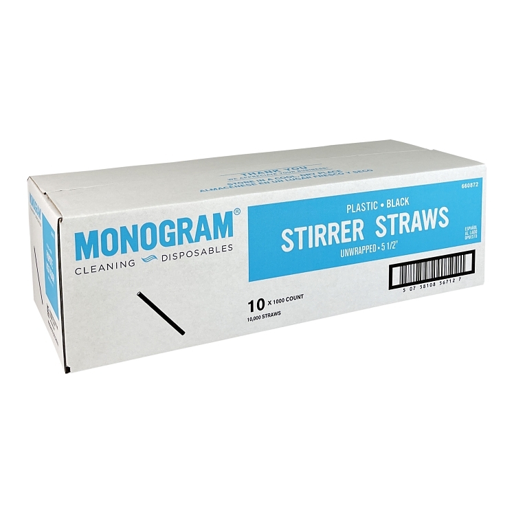 MONOGRAM 5.5 BLACK POLYPROPYLENE PLASTIC STIRRER SIP STRAW