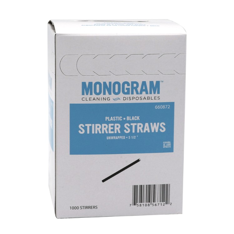 MONOGRAM 5.5 BLACK POLYPROPYLENE PLASTIC STIRRER SIP STRAW