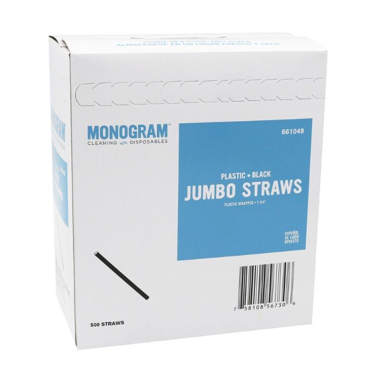 MONOGRAM 7.75 INCH JUMBO WRAPPED BLACK STRAWS