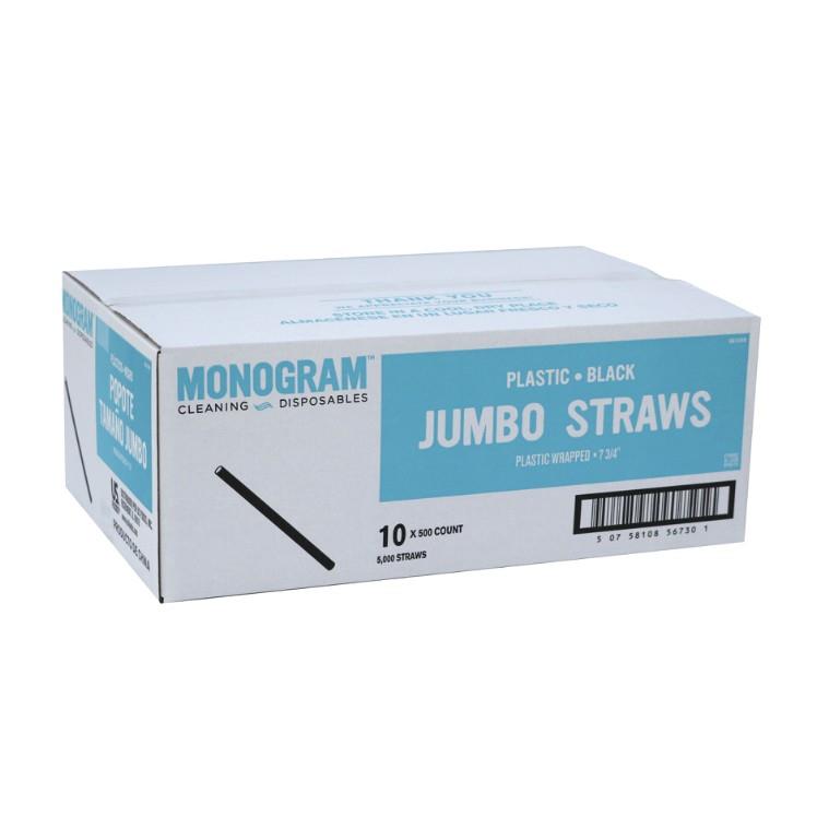 MONOGRAM 7.75 INCH JUMBO WRAPPED BLACK STRAWS