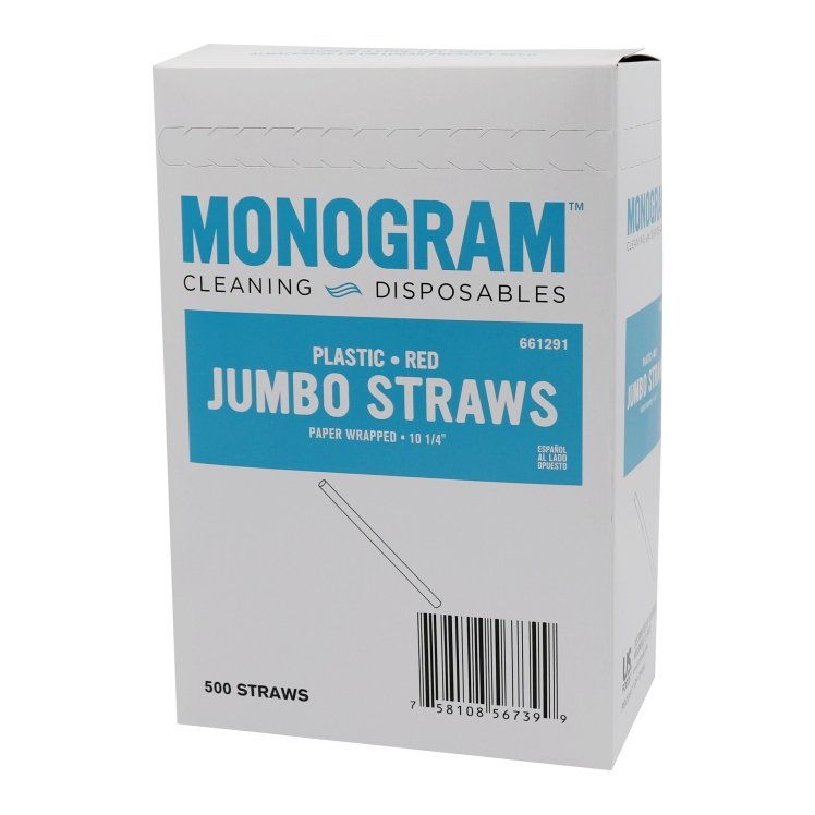 MONOGRAM 10.25IN PLASTIC RED JUMBO STRAWS PAPER WRAPPED