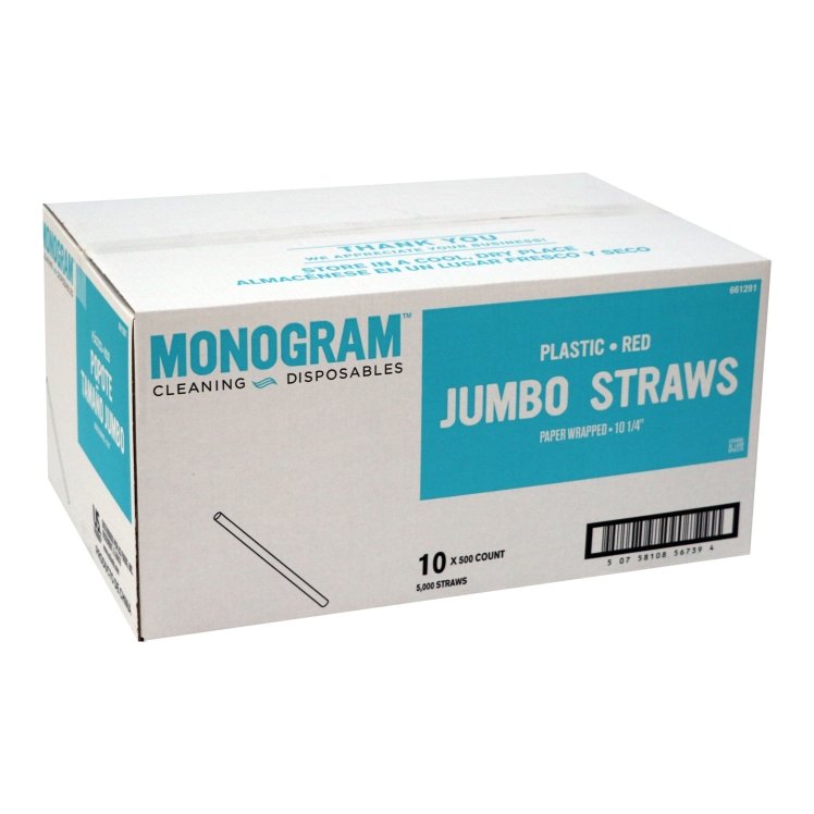 MONOGRAM 10.25IN PLASTIC RED JUMBO STRAWS PAPER WRAPPED