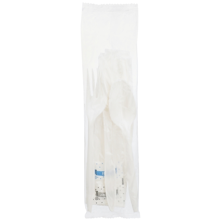 MONOGRAM CUTLERY KIT MEDIUM WEIGHT WHITE WITH SALT PEPPER KNIFE FORK SPOON NAPKIN