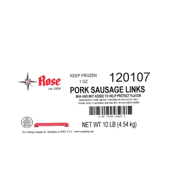ROSE SKIN-ON PORK SAUSAGE LINK 1 OZ 120107