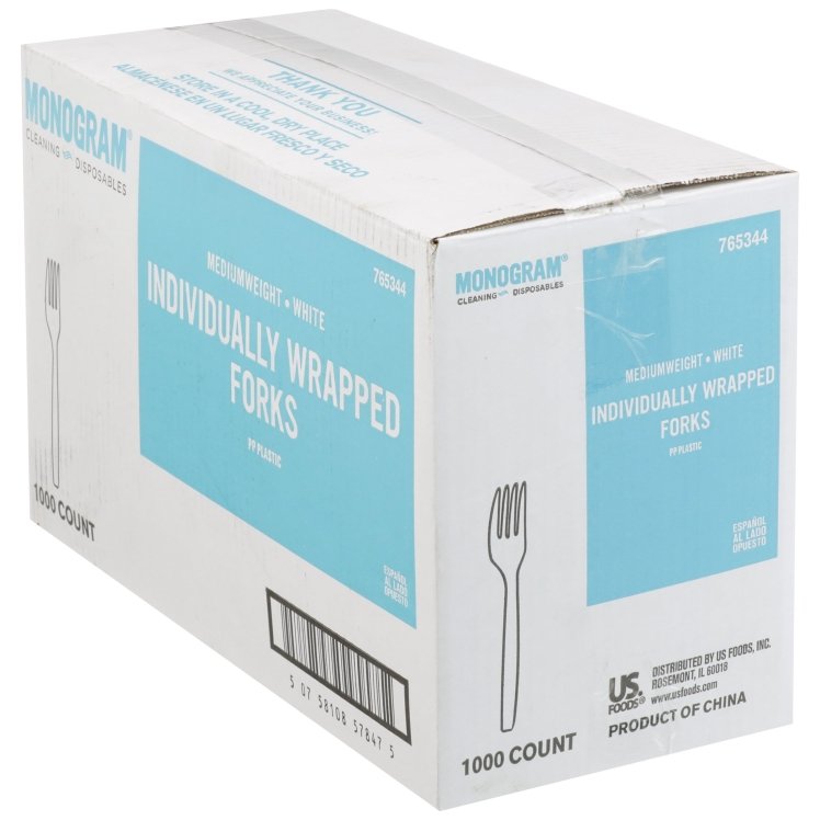 MONOGRAM MEDIUM WEIGHT WHITE POLYPROPYLENE WRAPPED PLASTIC FORK