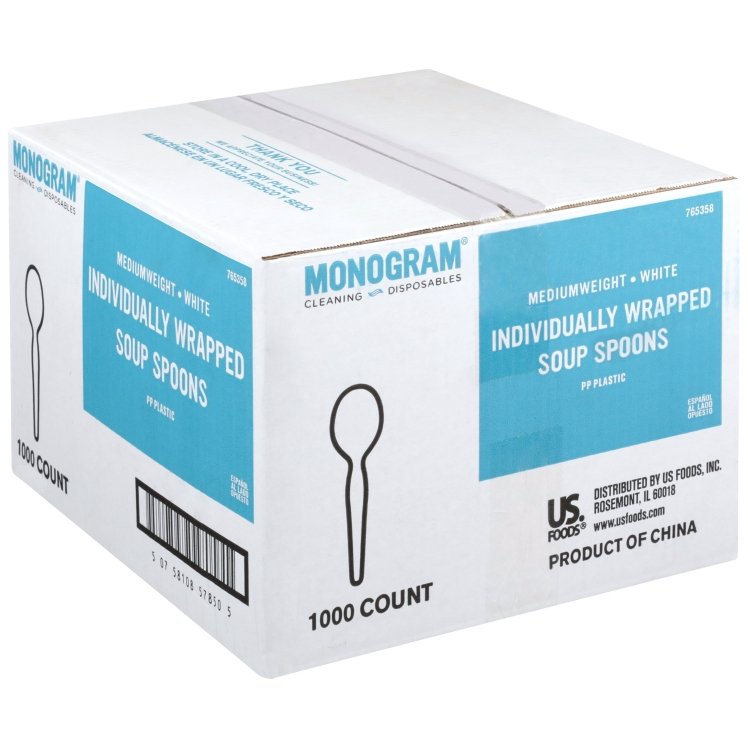 MONOGRAM MEDIUM WEIGHT WHITE POLYPROPYLENE WRAPPED SOUP SPOON