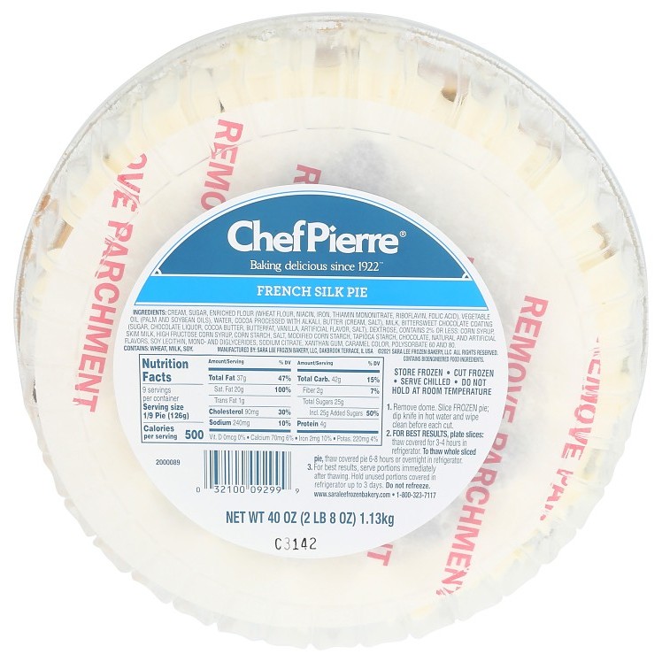 CHEF PIERRE FRENCH SILK PIE UNSLICED THAW FROZEN