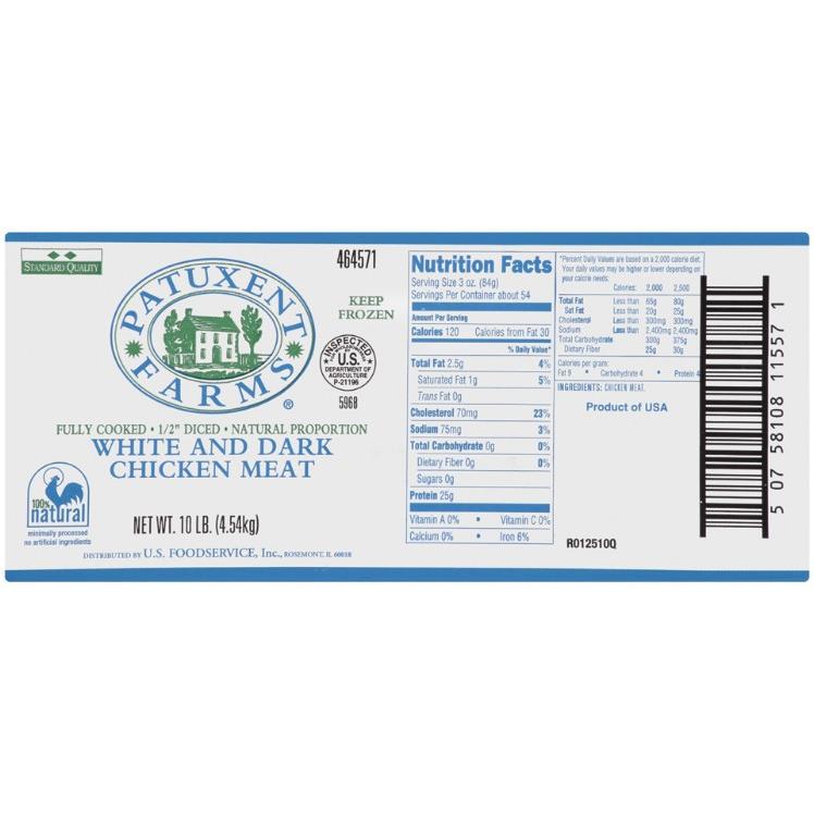 PATUXENT FARMS DICED COOKED CHICKEN WHITE & DARK MEAT 0.5 INCH