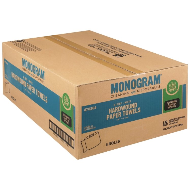 MONOGRAM 7.87 X 800' 1 PLY DISPOSABLE WHITE HARDWOUND PAPER TOWELS