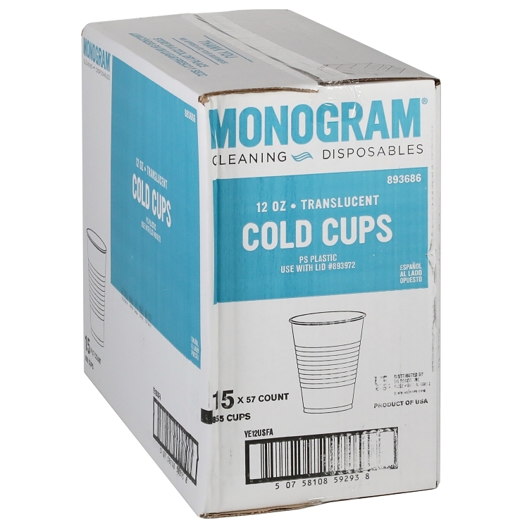 MONOGRAM 12 OUNCE TRANSLUCENT PLASTIC COLD CUPS