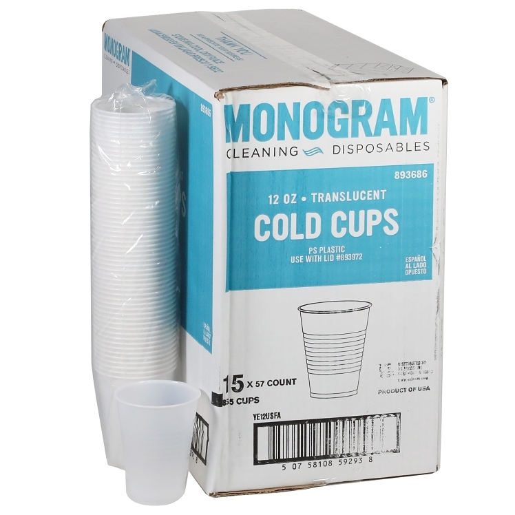 MONOGRAM 12 OUNCE TRANSLUCENT PLASTIC COLD CUPS