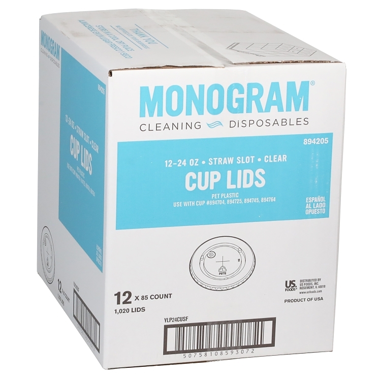 MONOGRAM LID, CUP 12-24 OZ FLAT STRAW