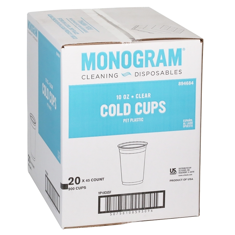 MONOGRAM CUP, PET PLASTIC 10 OZ COLD CLEAR