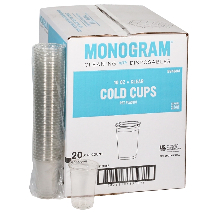MONOGRAM CUP, PET PLASTIC 10 OZ COLD CLEAR