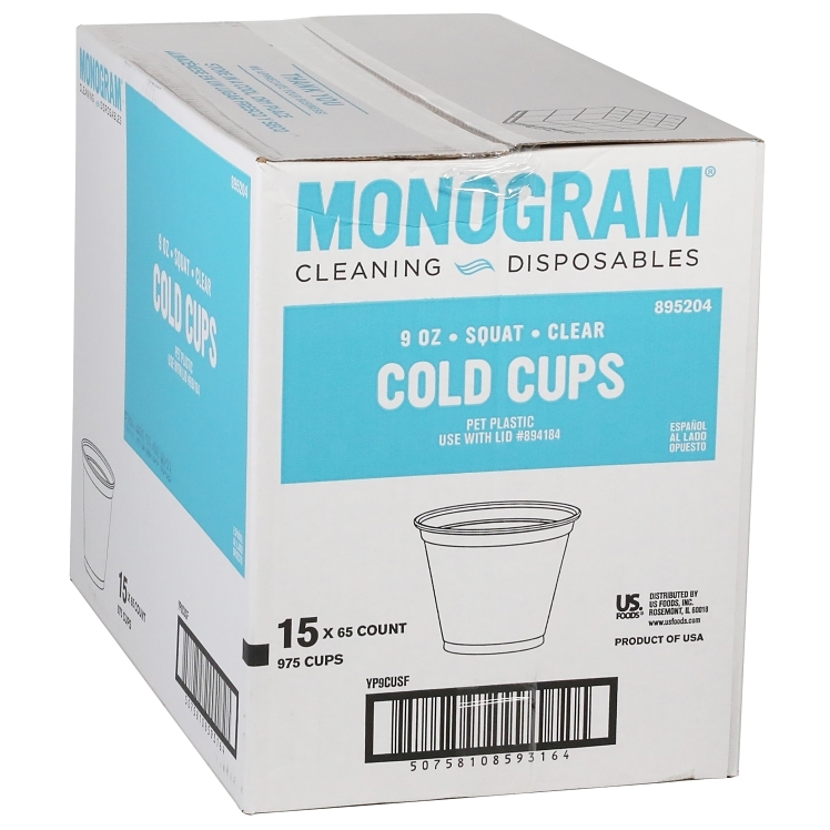MONOGRAM 9 OZ CLEAR PET PLASTIC COLD CUPS