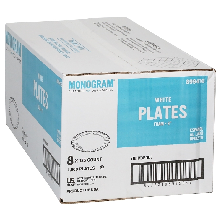 MONOGRAM PLATE FOAM 6 INCHES X 1 COMPARTMENT WHITE